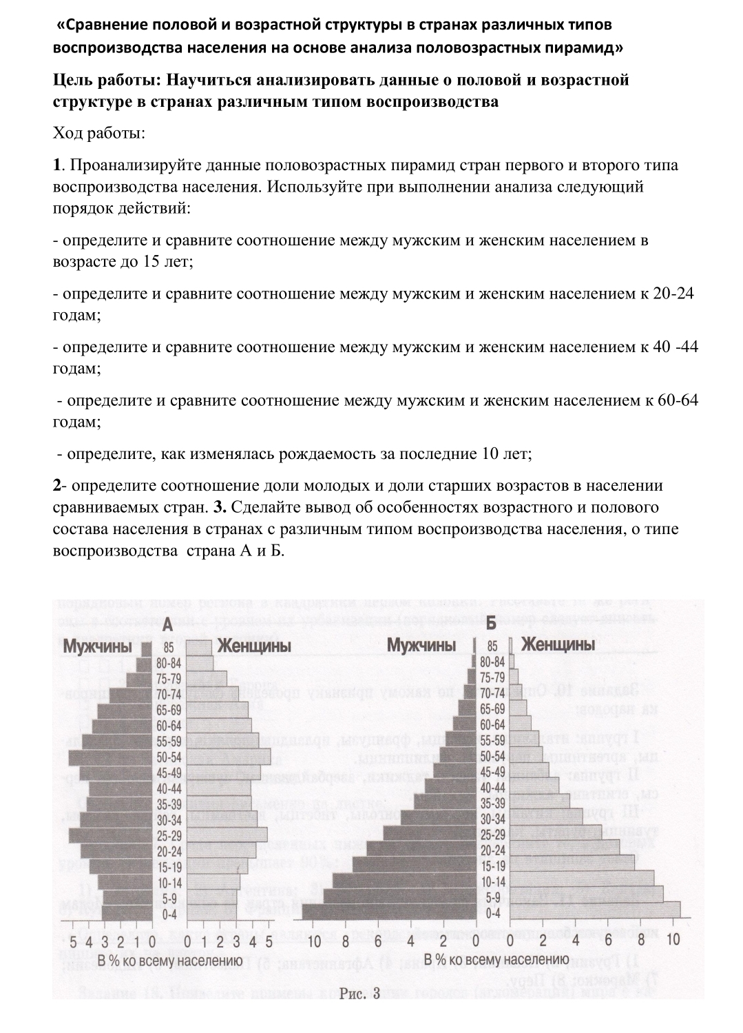 Сравнение полувозрастной и половой структуры